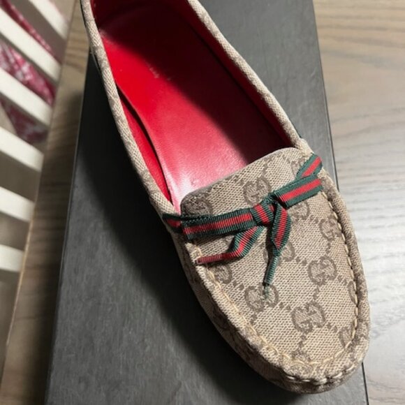 GUCCI MONOGRAM CANVAS DRIVING SHOES GROSGRAIN TRIM SIZE 8.5B - Picture 4 of 6